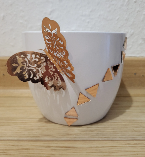 Blumentopf Keramik Schmetterling Roségold Mosaikfliesen Deko