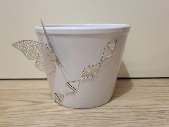 Blumentopf Keramik Schmetterling Silber Mosaikfliesen Deko