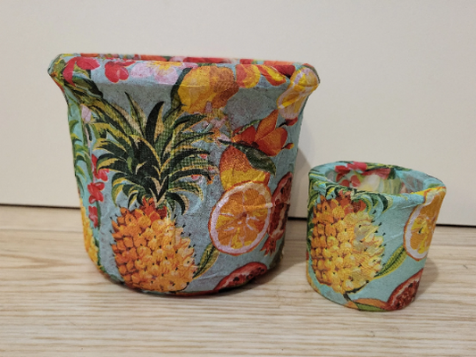 Set Blumentopf Keramik Tropical Ananas und Teelichthalter Tropical Ananas Deko